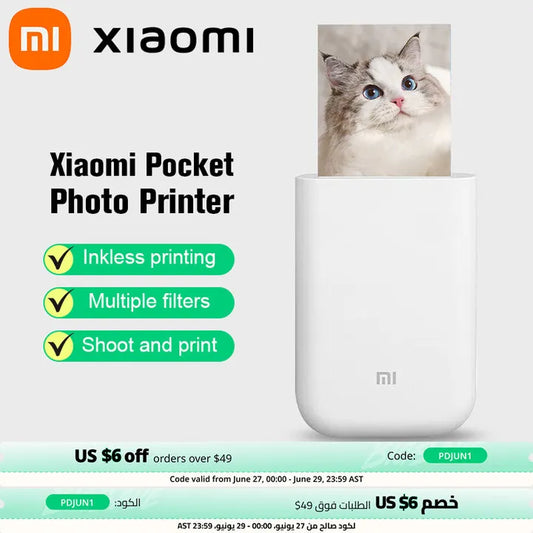 Nueva mini impresora fotográfica portátil original de bolsillo Xiaomi, inalámbrica, Bluetooth, impresión térmica, video AR, Mijia ZINK, autoadhesiva a color