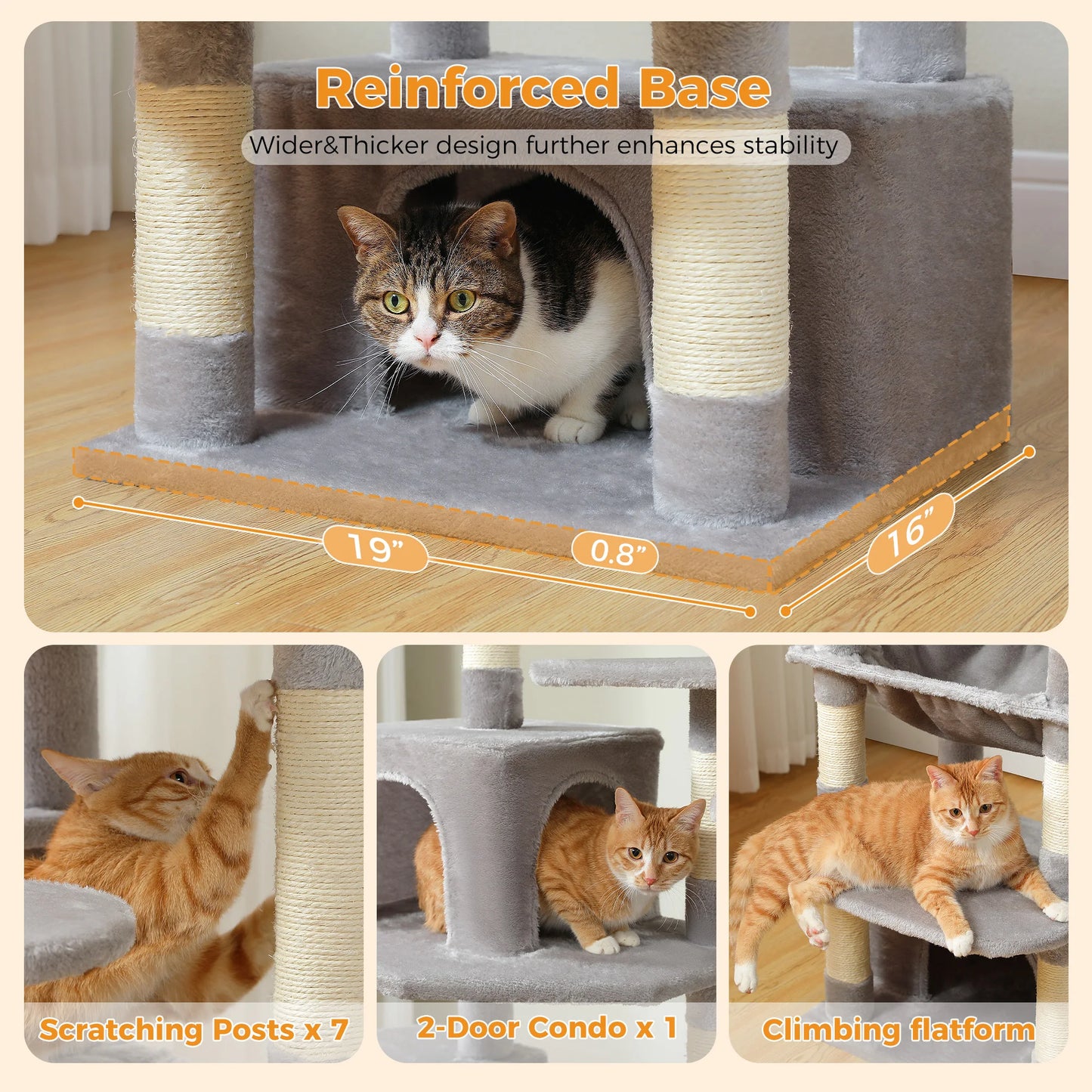 184cm Large Cat Tree and Tower for Indoor Cats With Scratching Posts and Spacious Hammocks
