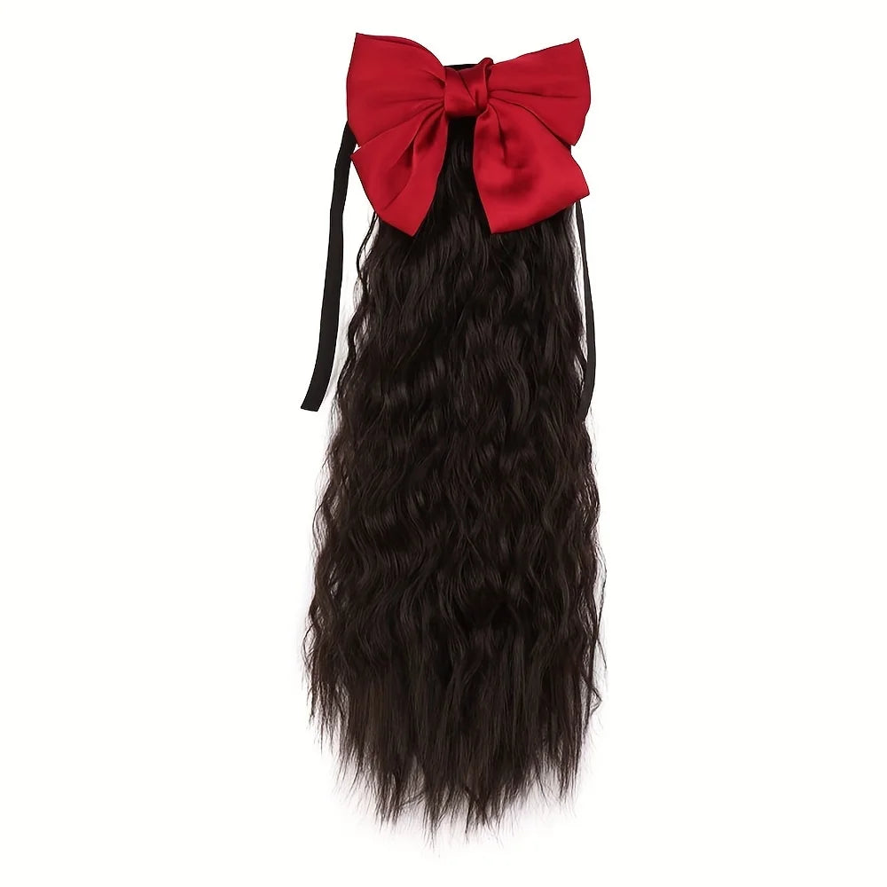 Water ripples wave loose Curly Synthetic Ponytail Hair Extension wig red Bowknot Tie up the ponytail Elegant women Hair fittings