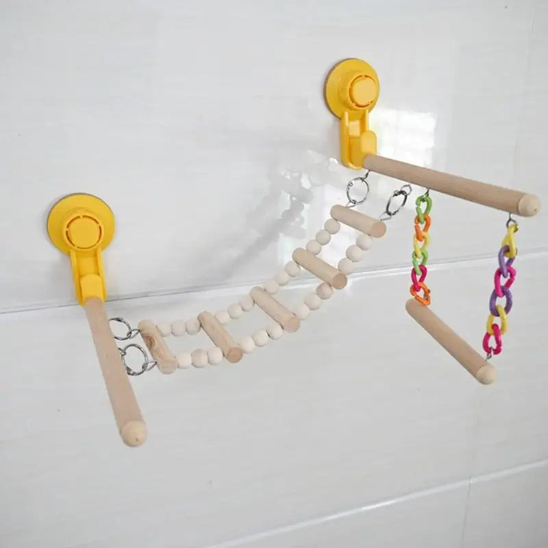 D0AD Bird Ladder Standing Hammocks Toy Branch for Parakeets Budgies Suction Cup