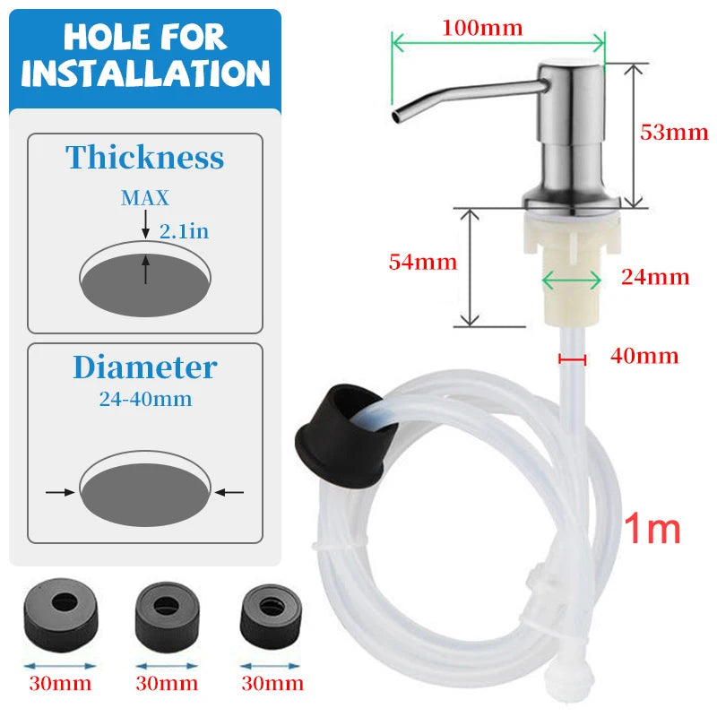 Dispensador de jabón líquido para fregadero de cocina, botella de jabón líquido de acero inoxidable de 500 ml, botella dispensadora de jabón a presión manual para montaje en fregadero