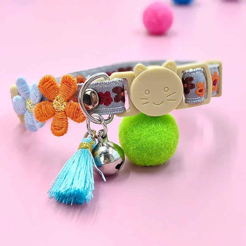 Cute Pet Collar,adjustable Cat Collars with Flower Tassel Decoration, Safety Buckle Bell To Prevent Lost Cat Collar,pet Supplies