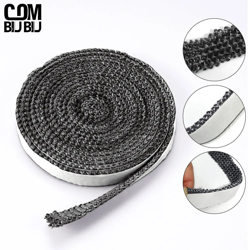 Black Flat Stove Rope Self-Adhesive Fiberglass Fireplace Door Sealing Strip Cord Replacement Gasket Tape 10/15mm Width 2m Length