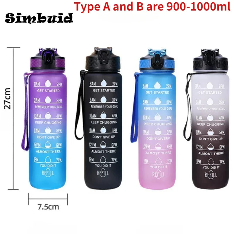 600ML Sports Water Bottle with Time Marker Leak-proof Fitness Cup