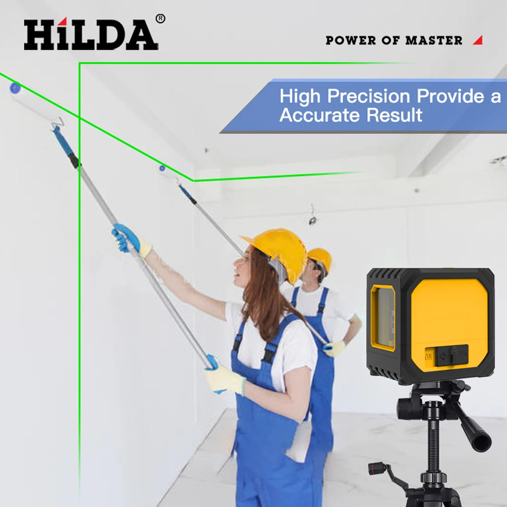 HILDA 2 Lines Mini Laser Level Self Levelling Green Beams Laser Horizontal & Vertical Cross-Line USB Charging