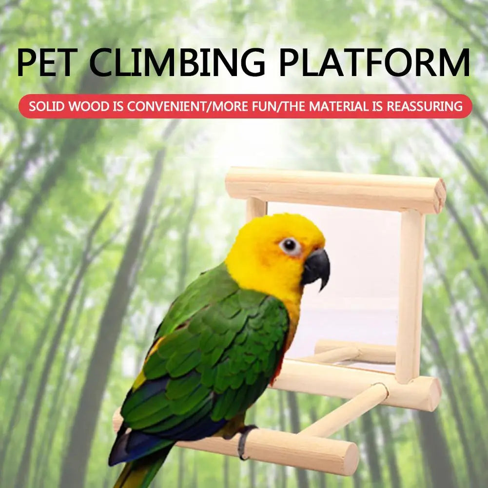 Wood Bird Mirror With Perch Stand Bird Toy Stand Bird Toy For Parrot Parakeets Cockatiels Cage Cage Parakeet Accessories