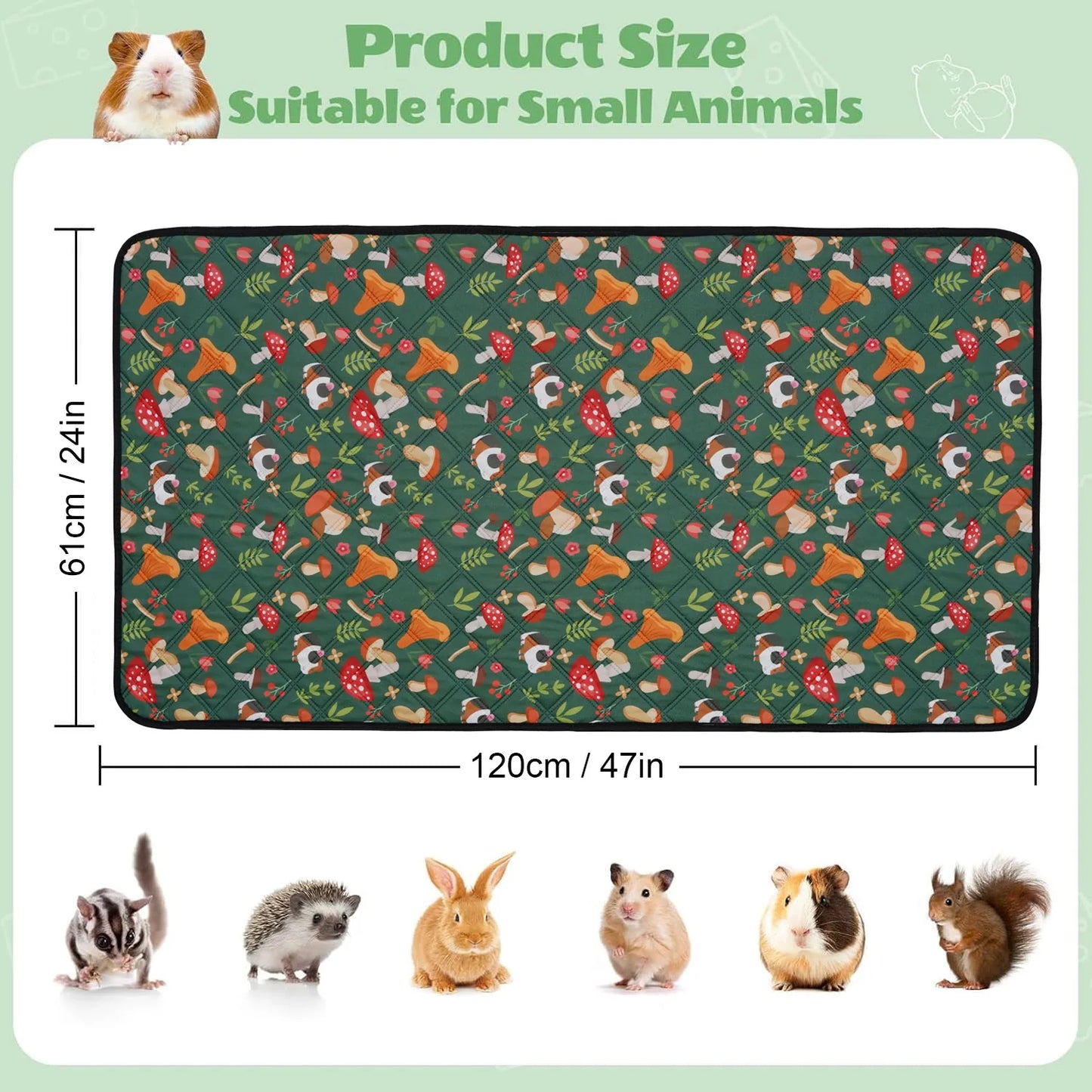Guinea Hamster Cage Mat, Pee Pad, Washable Small Pet Bedding, Waterproof Super Absorbent , Non-Slip Mat for Small Animals