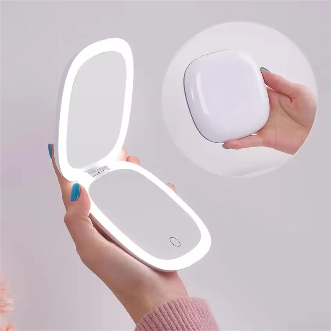 Double-Sided LED Makeup Mirror with 5X Magnification and Three Color Modes Compact Portable Design