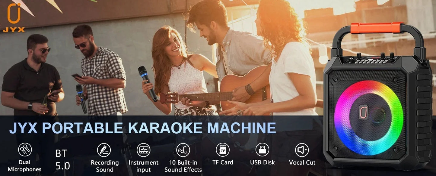 T17 Karaoke Machine with 2 Wireless Microphones Portable Bluetooth Speaker and RGB Colorful Lights
