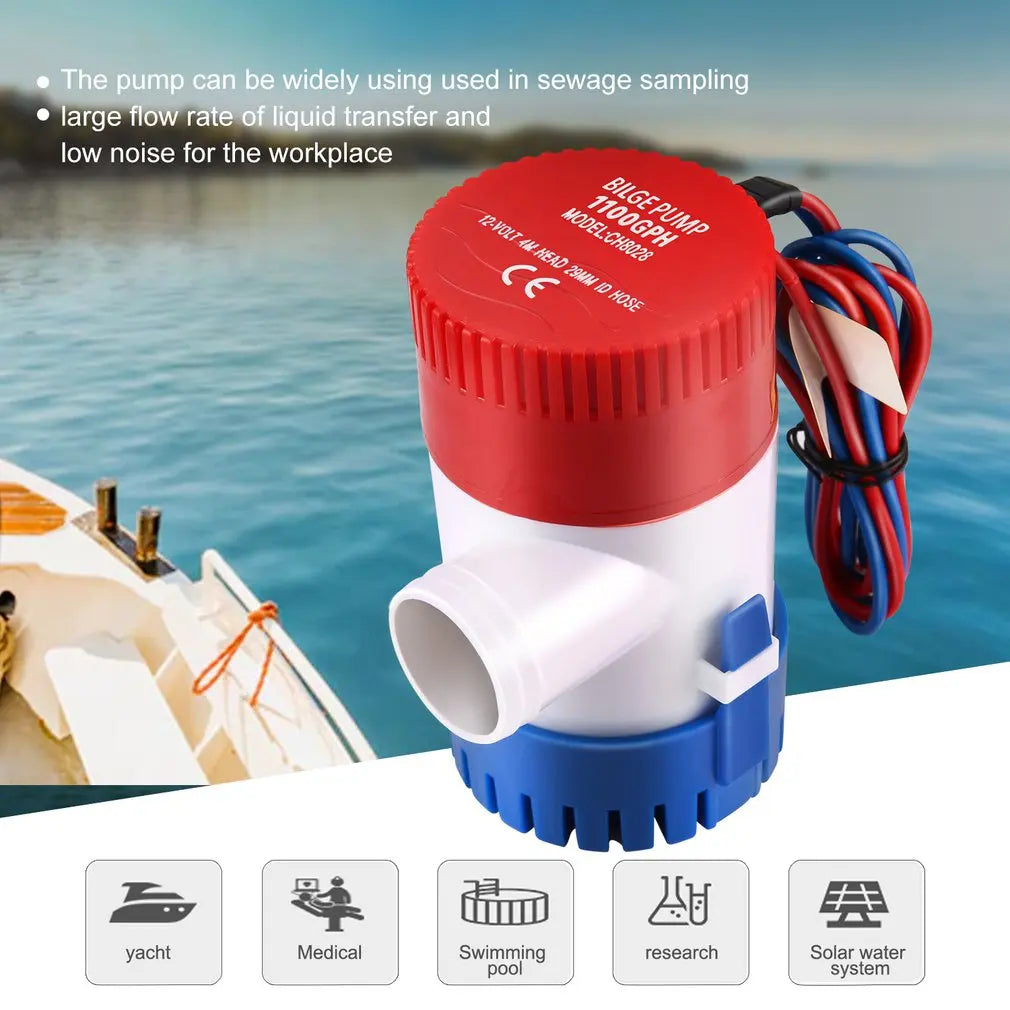 Bomba de agua de vacío de 12 V, sumergible, para achique de barcos marinos, 1100 GPH, utilizada en barcos, hidroaviones, autocaravanas, casas flotantes