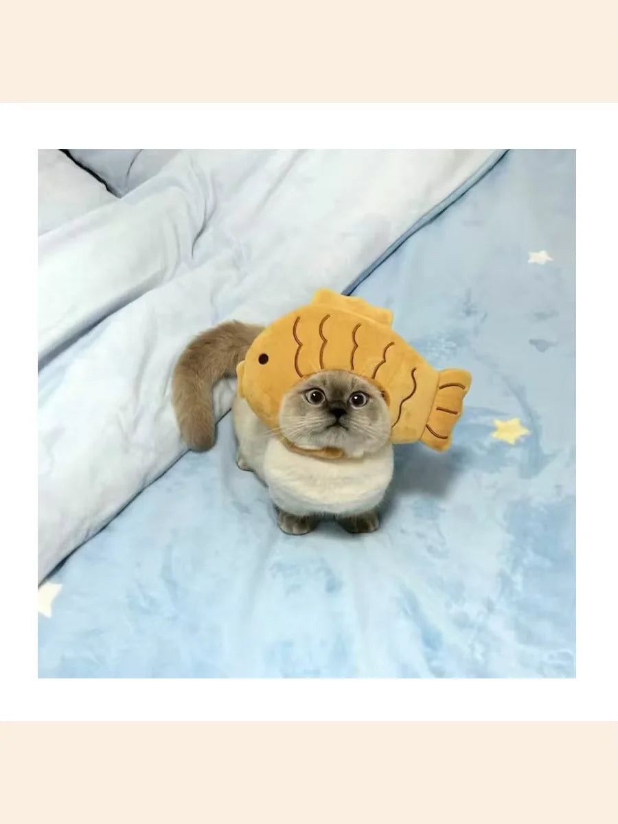 Pet Fish Head Hat Puppy Kittens Knitted Hat Party Cosplay Cute Refined Cat Hat Plush Elastic Winter