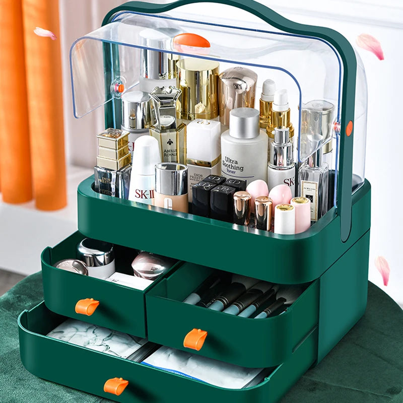 Dust Proof Desktop Makeup Organizer with Drawer for Skincare and Cosmetics Storage