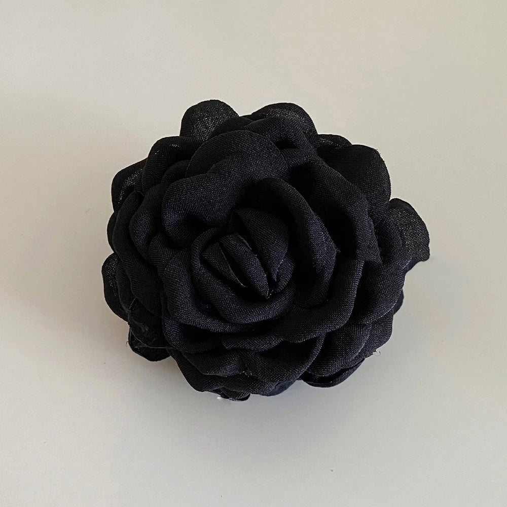 Fashion Satin Rose Flower Large Hair Claw Clip for Women 2024 Spring Summer Trendy Design Korean Colored Hairpin Headdress