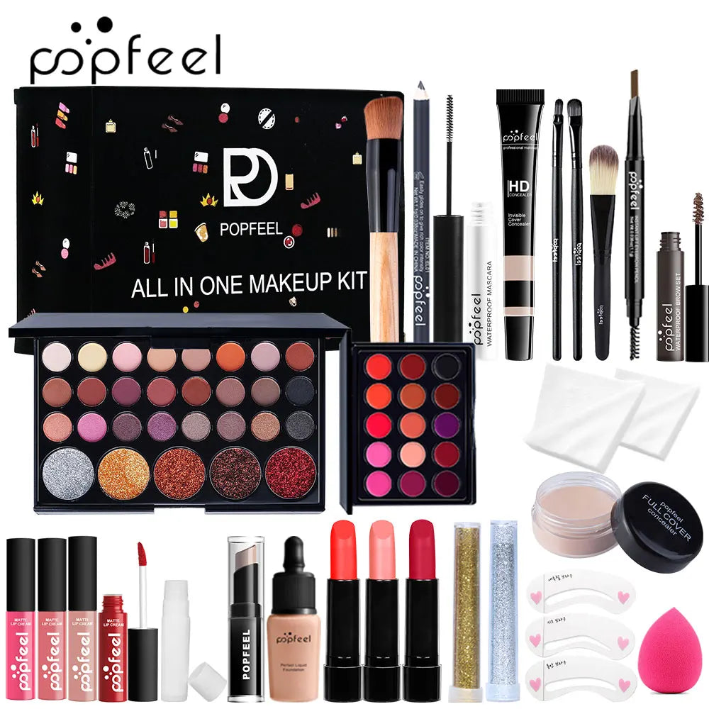 POPFEEL All In One Makeup Kit for Girls Teens and Women with Eyeshadow Foundation Lip Gloss Lipstick and Primer