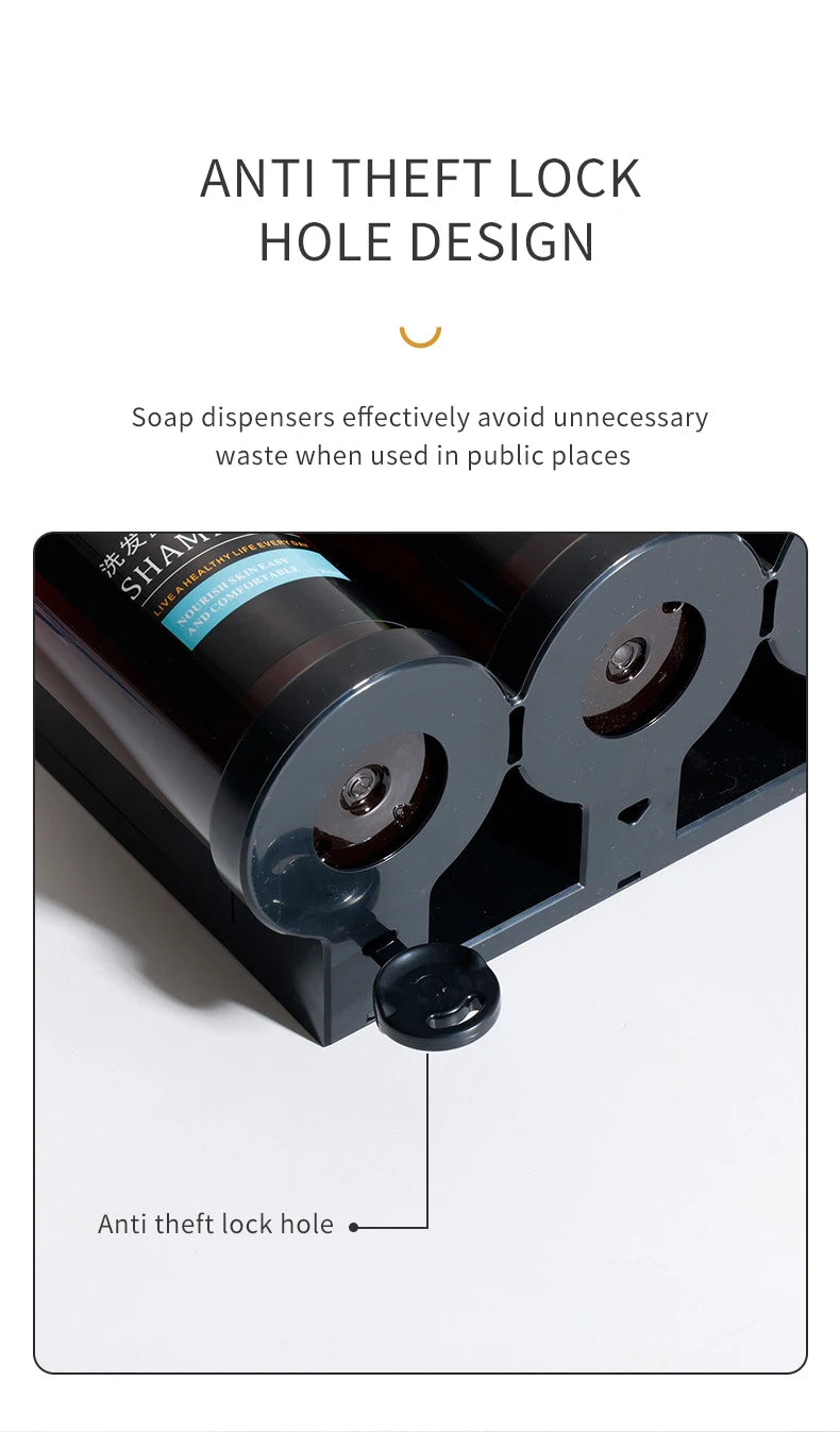 Wall Mounted Hotel Shampoo and Shower Gel Dispenser with Hand Sanitizer Box and Manual Soap Dispenser