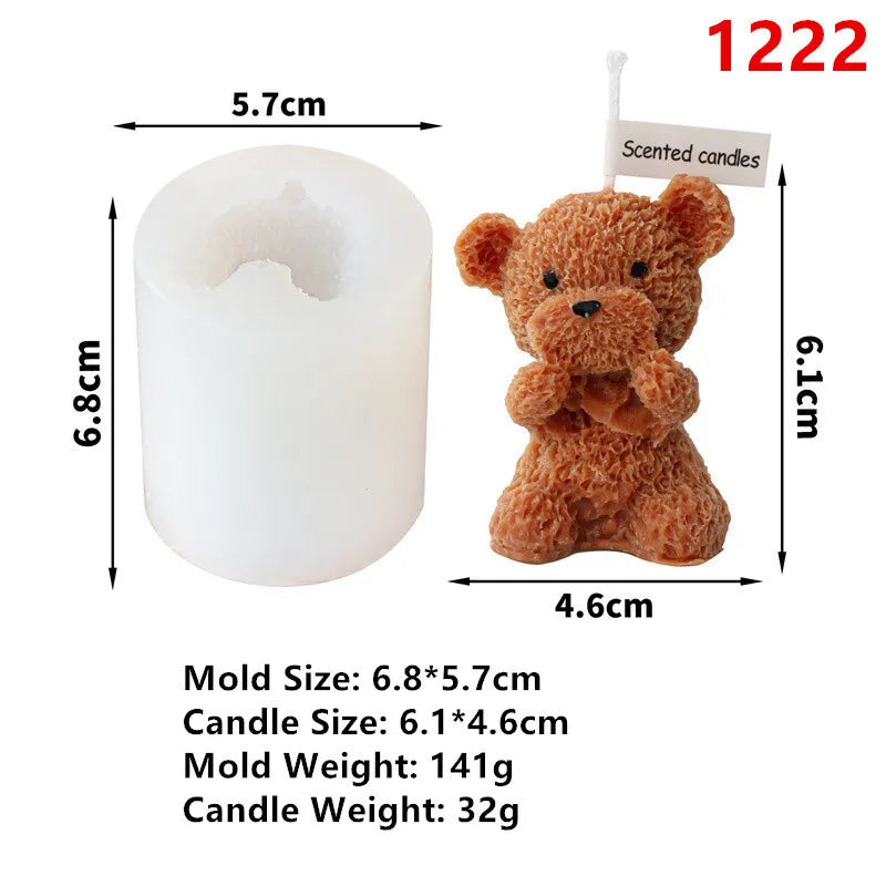 3D Cute Cartoon Bear Silicone Candle Mold for DIY Mini Bear Decor