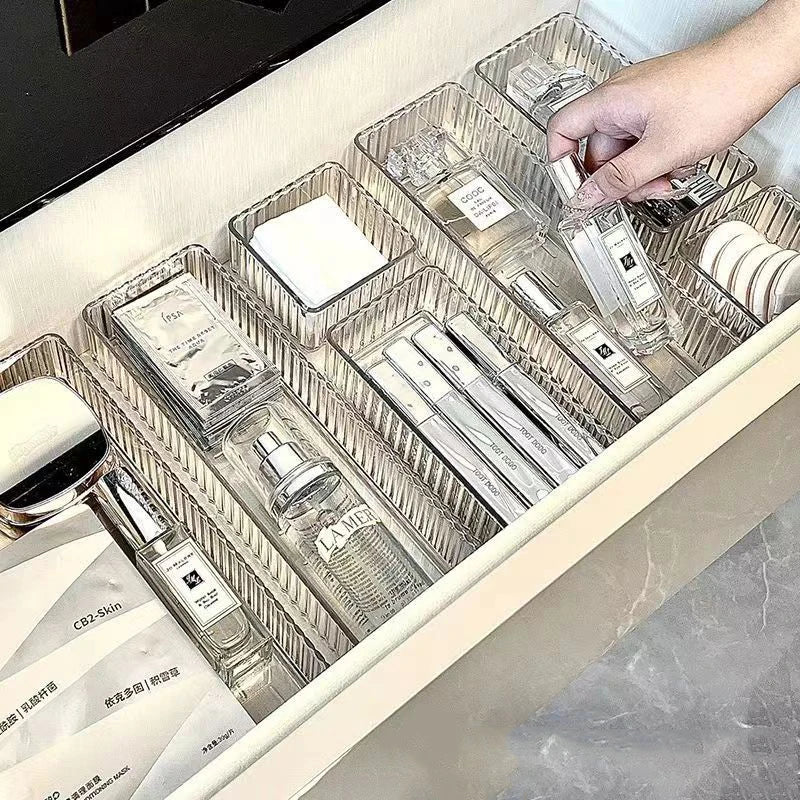 Clear Plastic Drawer Organizers Set for Bathroom and Vanity Storage Bins