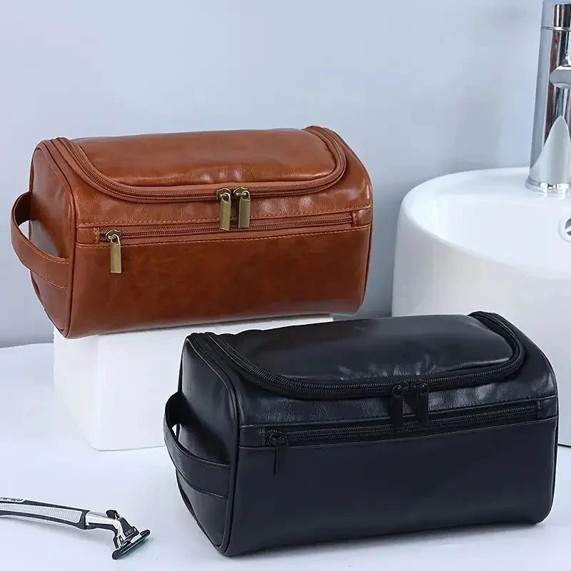 Men Vintage Luxury Toiletry Bag Travel Organizer Waterproof Makeup Case Hanging Storage for Business and Personal Use