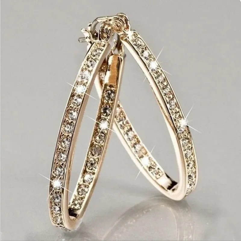 Shiny Zircon Inlaid Hoop Earrings for Women - Elegant Statement Jewelry Accessories