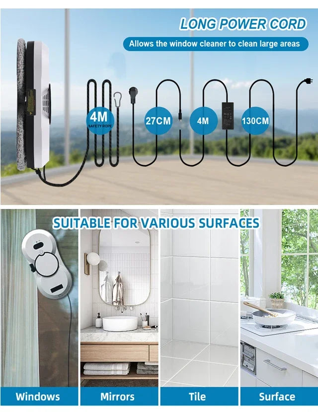 Smart Home Robot Window Cleaner with UPS System Auto Glass Washing Electric Mop