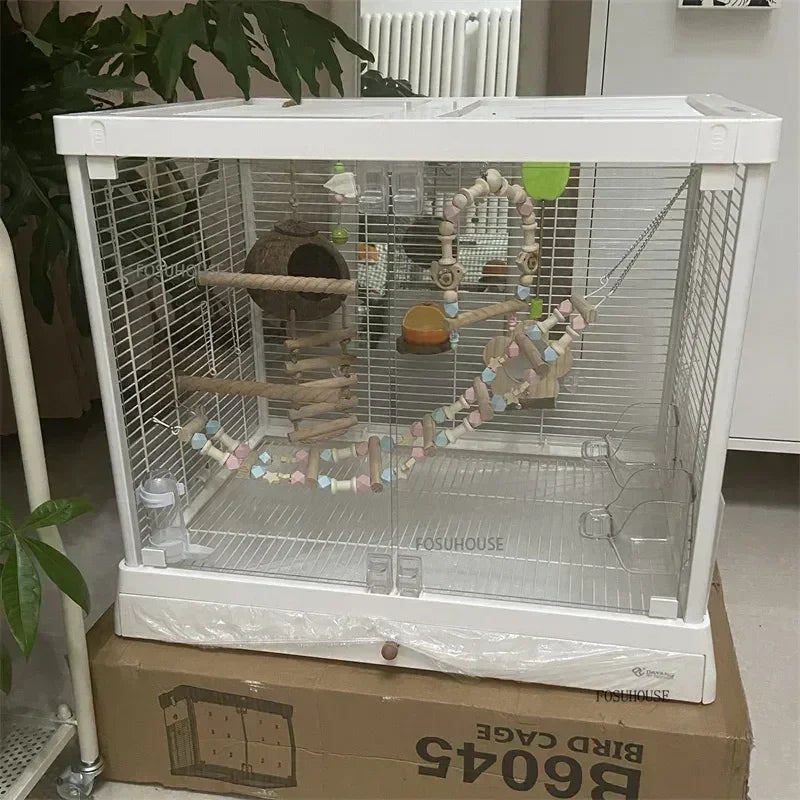 Home  Luxury Parrot Cage Pet Breeding CagePanoramic Glass High-definition Transparent Bird Cages Outdoor Portable Budgie Cage W