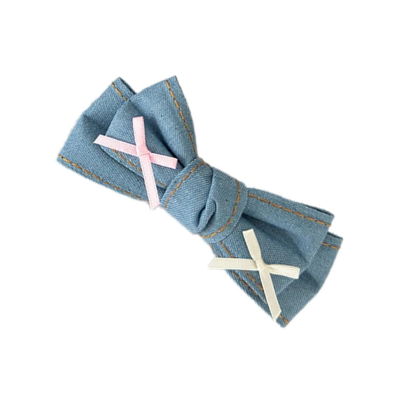 Denims Bow Hair Clip Balletcore Large Bowknot Blue Headdress Elegant Hairpin Dropship