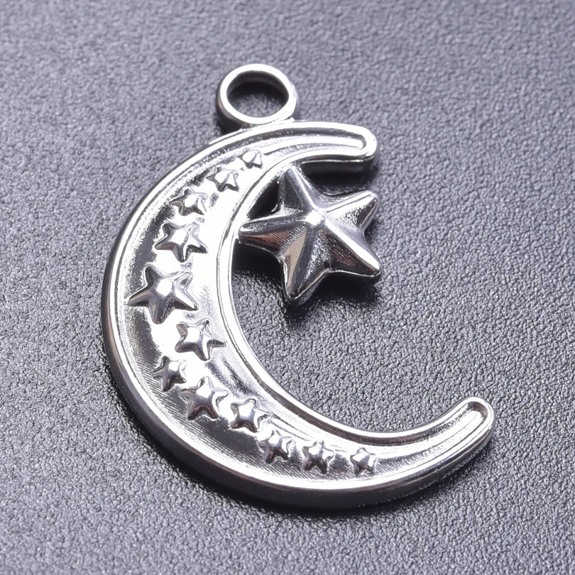 5pcs/Lot No Fade Moon Charms For Jewelry Making Supplies Stainless Steel Pendants Diy Headwear Earring Breloque Acier Inoxydable