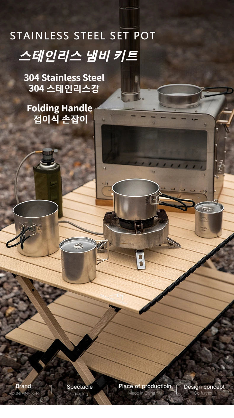 MountainHiker 5 Piece Camping Cookware Set 304 Stainless Steel Portable Outdoor Cooking Kit for Hiking BBQ and Picnic