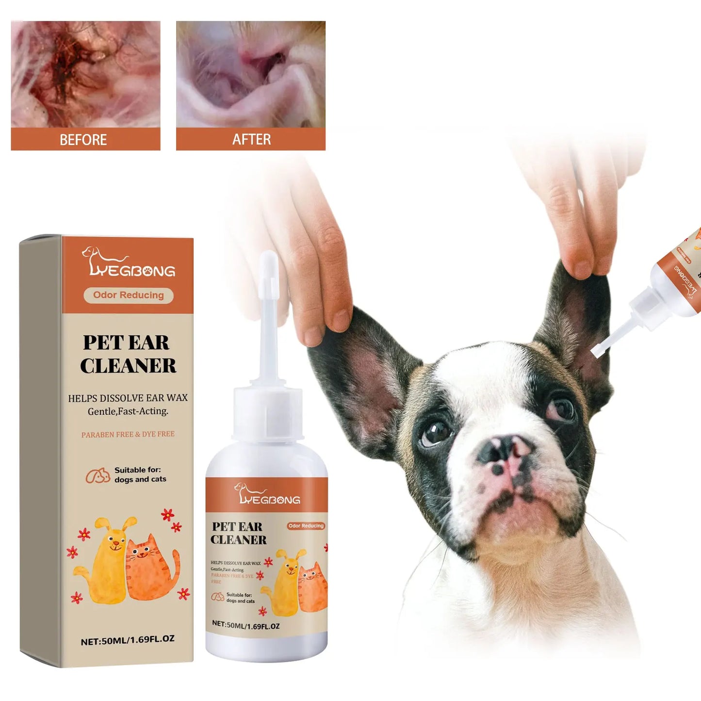 Dog Ear Cleaner Drop Earwax Odor Removal Itching Infection Control Ear Mite Treatment Gentle Cleansing Pets Ear Wash Solution