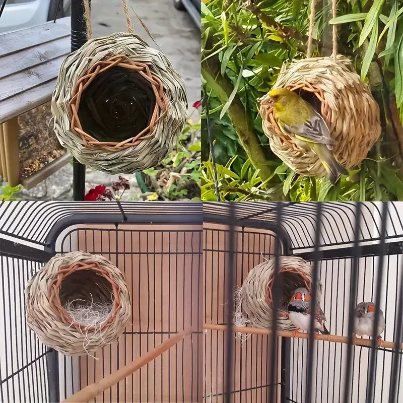 Bird Houses for Outdoor Hanging Handwoven Natural Grass Hanging Bird Houses Hummingbird Nest for Garden Window Outdoor Home