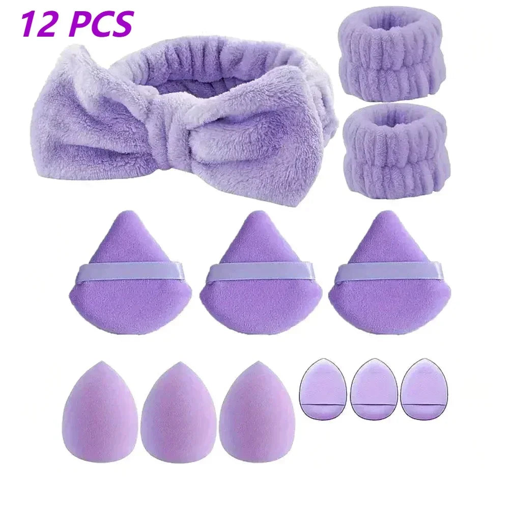 12Pcs Makeup Sponge Blender Set with Headband and Wristband