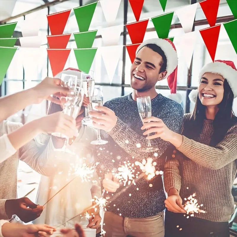 Red White Green Party Bunting 33ft |  Plastic Flags for Christmas Mexican Fiesta | Bulk Stadium Wedding Store Decor