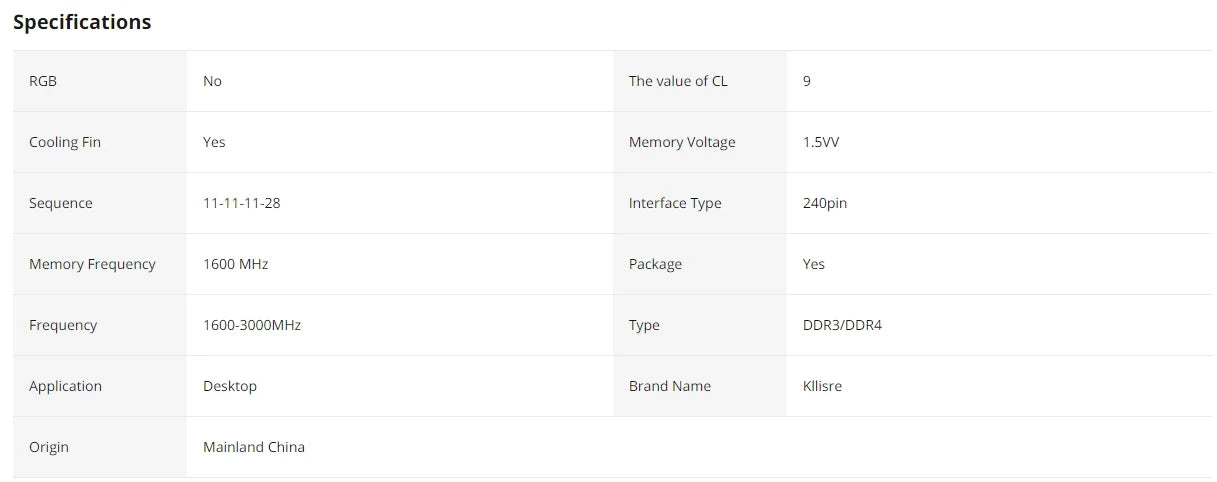 Memoria RAM Kllisre DDR3 DDR4 de 8 GB y 16 GB, 1600, 1866, 2666 y 3200 MHz, para escritorio, sin ECC