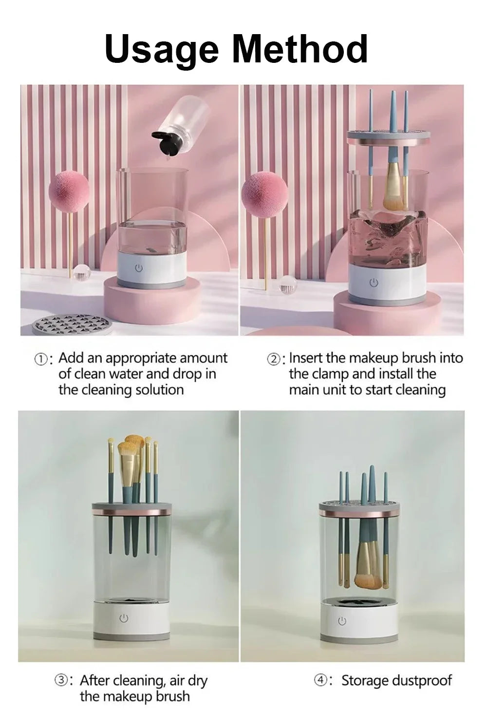 USB Electric Makeup Brush Cleaner Portable 3 In 1 Quick Dry Tool