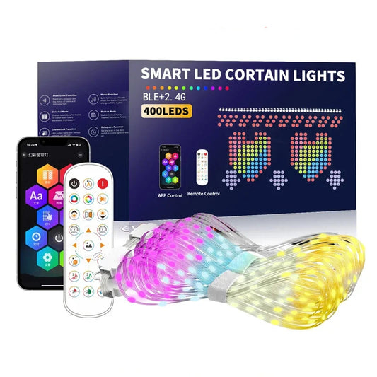 Smart Curtain Lights Bluetooth App Control RGB LED String Waterproof Fairy Light USB DIY Text Display for Party Decor