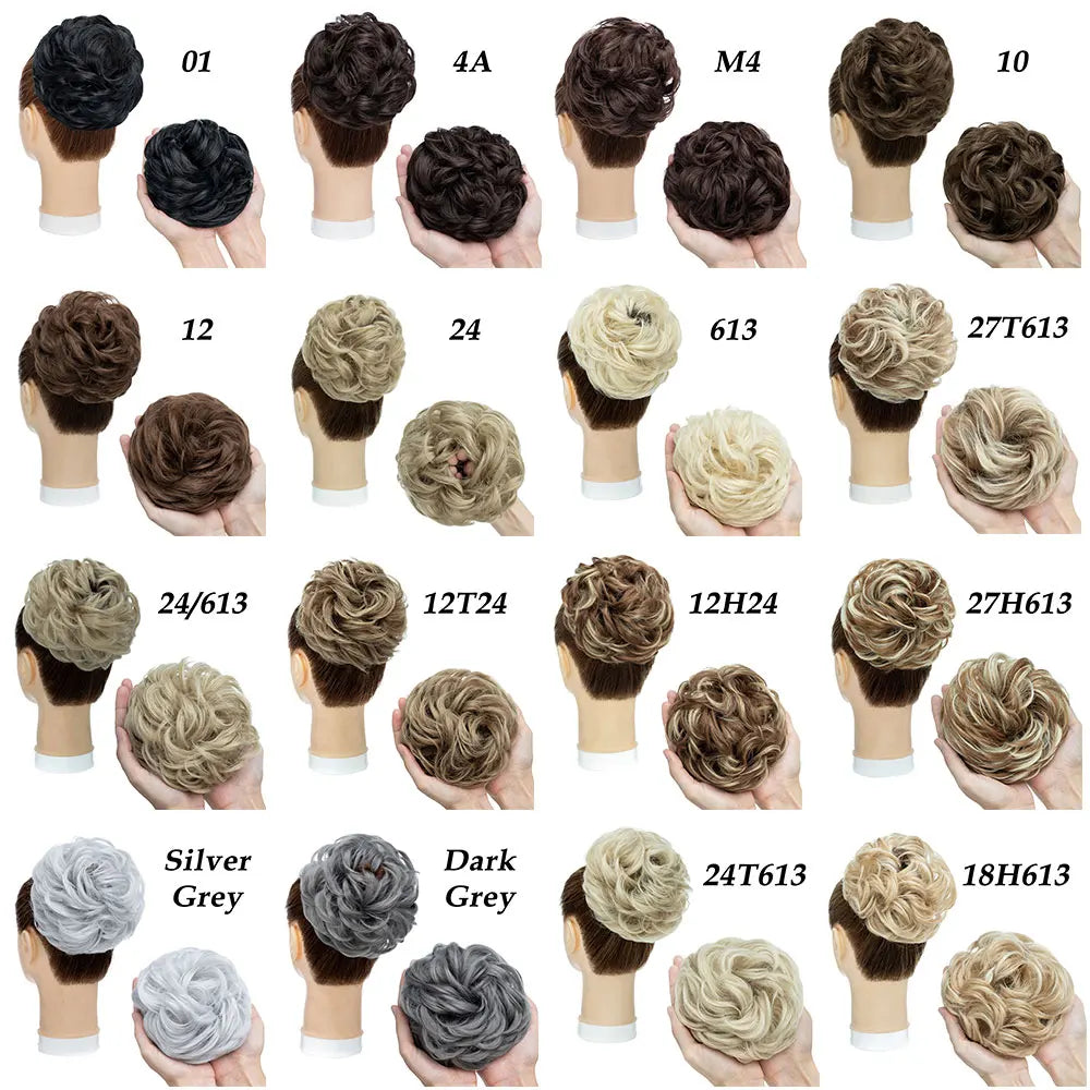 Hairro Synthetic Messy Hair Bun Chignon Scrunchies Fake Hair Band Braid Elastic Hairpiece Tail For Women Wrap Curly Ponytail 55g