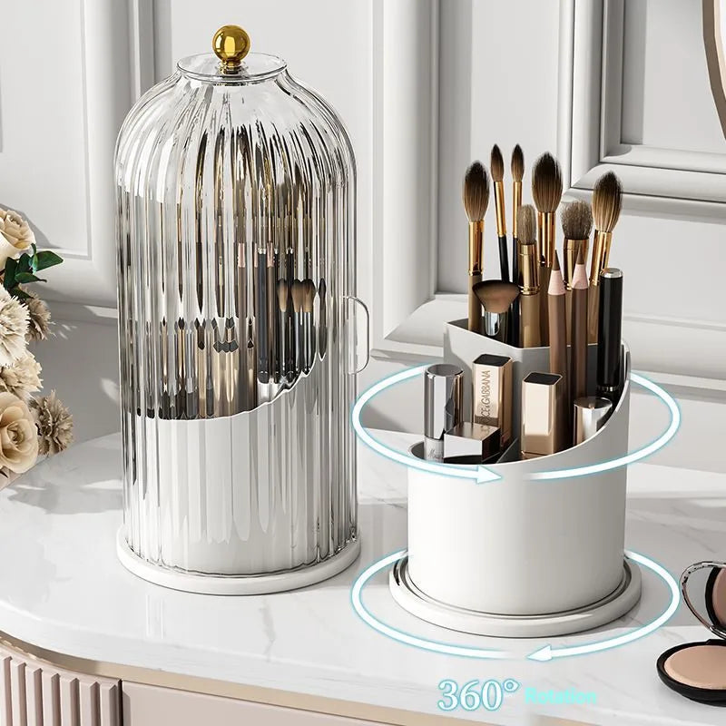 360 Degree Rotating Makeup Brush Holder With Lid Luxury Organizer