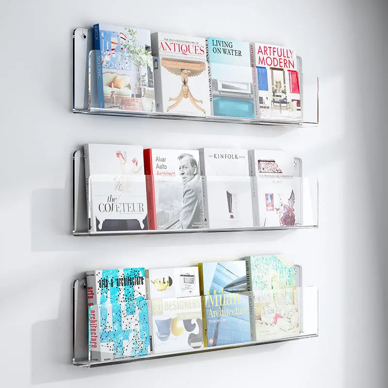 Wall Mount Acrylic Magazine Holder Floating Bookshelf Organizer