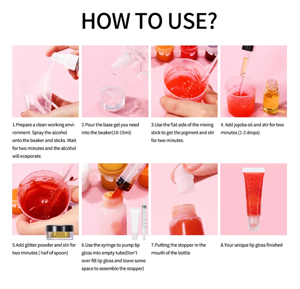 DIY Lip Gloss Making Kit for Moisturizing Shiny Glittery Lip Tints and Glaze Handmade Cosmetic Supplies