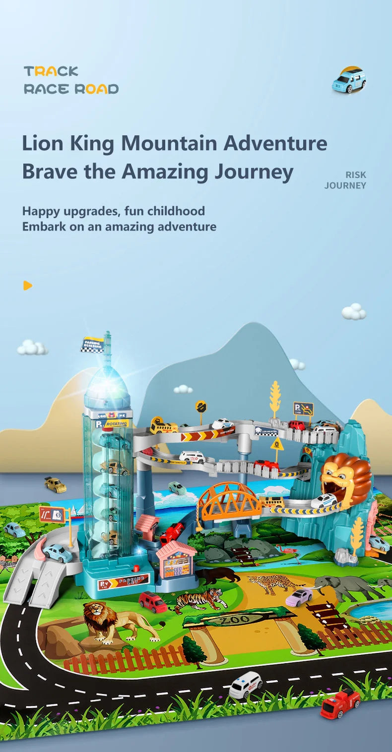 Lion Theme Car Track Set for Kids Educational Racing Toys with Diecast Cars Colorful Fun for Birthdays and Holidays