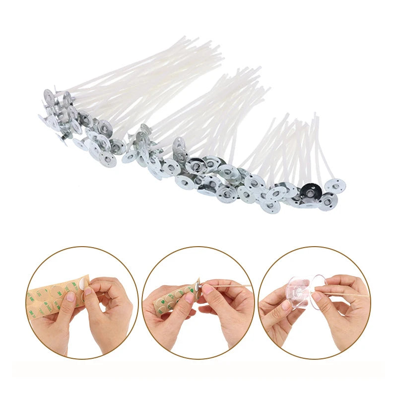 120Pcs Waxed Cotton Candle Wicks with Stand for DIY Candle Making Supplies