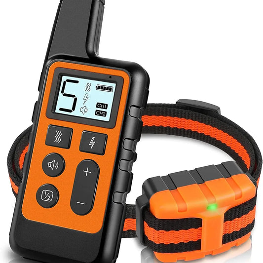 500 Meter Waterproof Electric Dog Training Collar with Remote Control Rechargeable Shock Vibration and Sound Features
