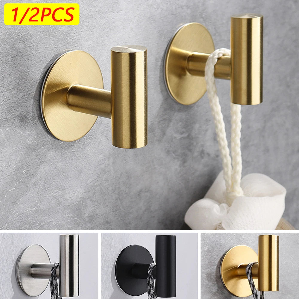 1/2 piezas de ganchos de pared adhesivos de acero inoxidable para batas, toallas, abrigos, llaves, pantalones, accesorios de almacenamiento para baño y cocina