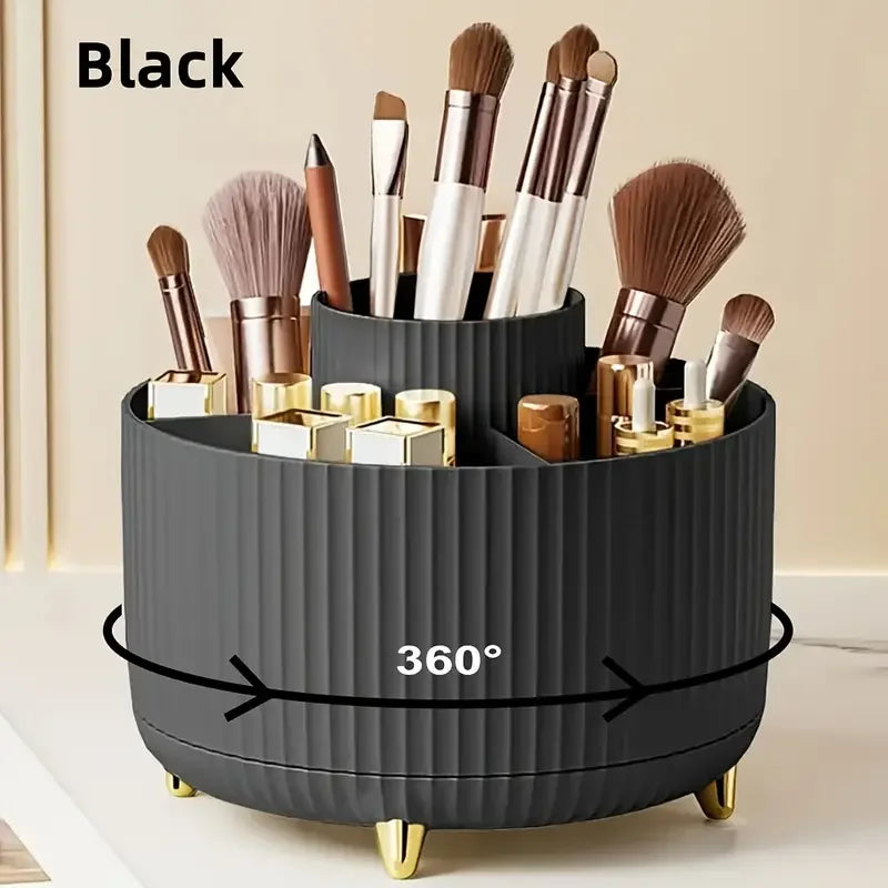 360° Rotating 5 Slot Makeup Brushes Holder Organizer for Vanity Desktop Storage