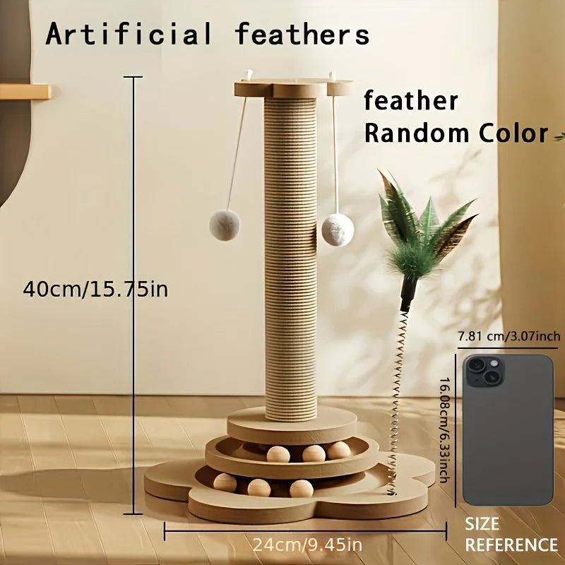 1 Premium Cat Scratching Post with Rotating Platform Sisal Dental Chew Toy Durable Non-Shedding Cat Tree Stand Vertical Scratch