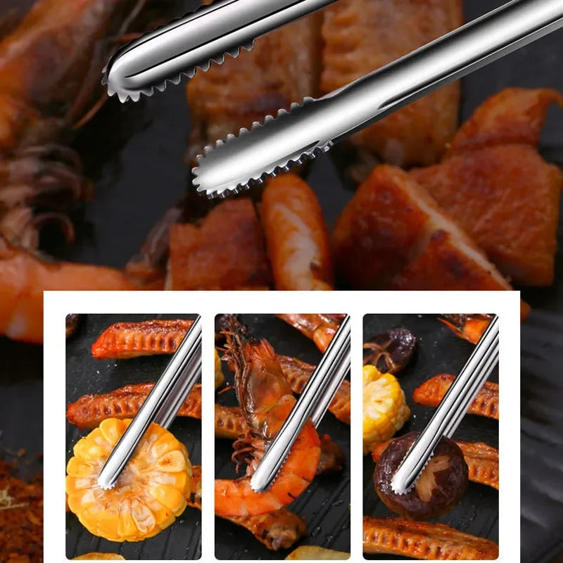 Stainless Steel Grill Tongs Food Clip BBQ Steak Clip Bread Tong Cooking Utensils Party Non-Slip Kitchen Gadgets Accessories