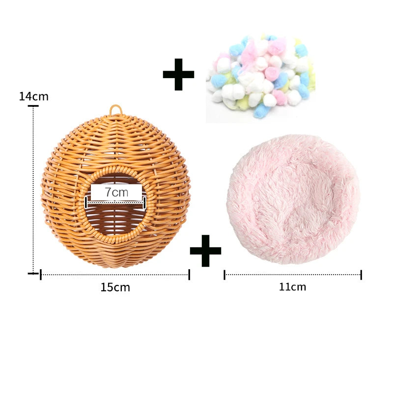 Bird Nest Fake Grass Handwoven Bird Cage House Parrot Canary Lovebird Parakeet Cockatiel Fake Hand-Woven Grass Hatching Bird Hut