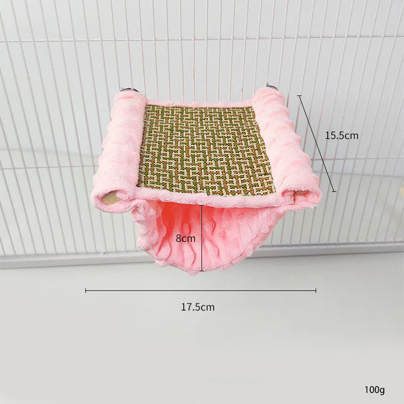 Warm Plush Bird Hammock Parrot Hanging Bed Rattan Bird Sleeping Bed Double Layer Parrot Hamster Hammock Small Pet Supplies
