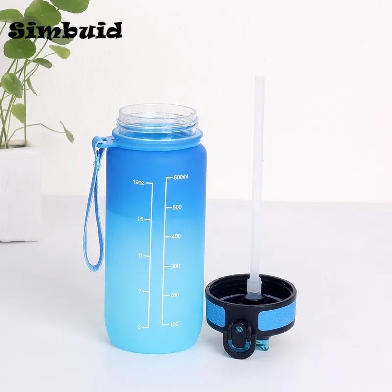 600ML Sports Water Bottle with Time Marker Leak-proof Fitness Cup