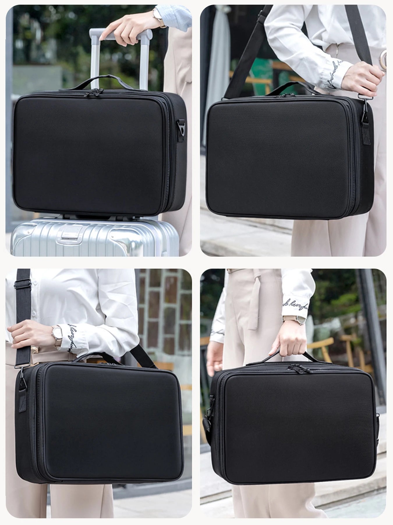 Three Layer Waterproof Oxford Cloth Cosmetic Case with Manicure Makeup Toolbox and Travel Underwear Storage
